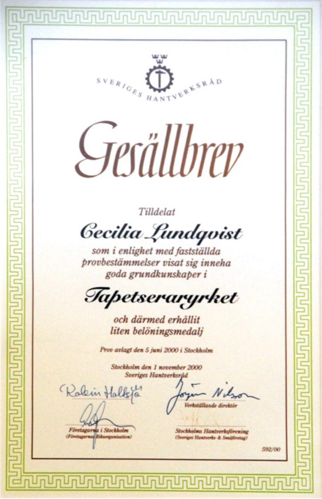 Cecilia Thulin, Gesällbrev